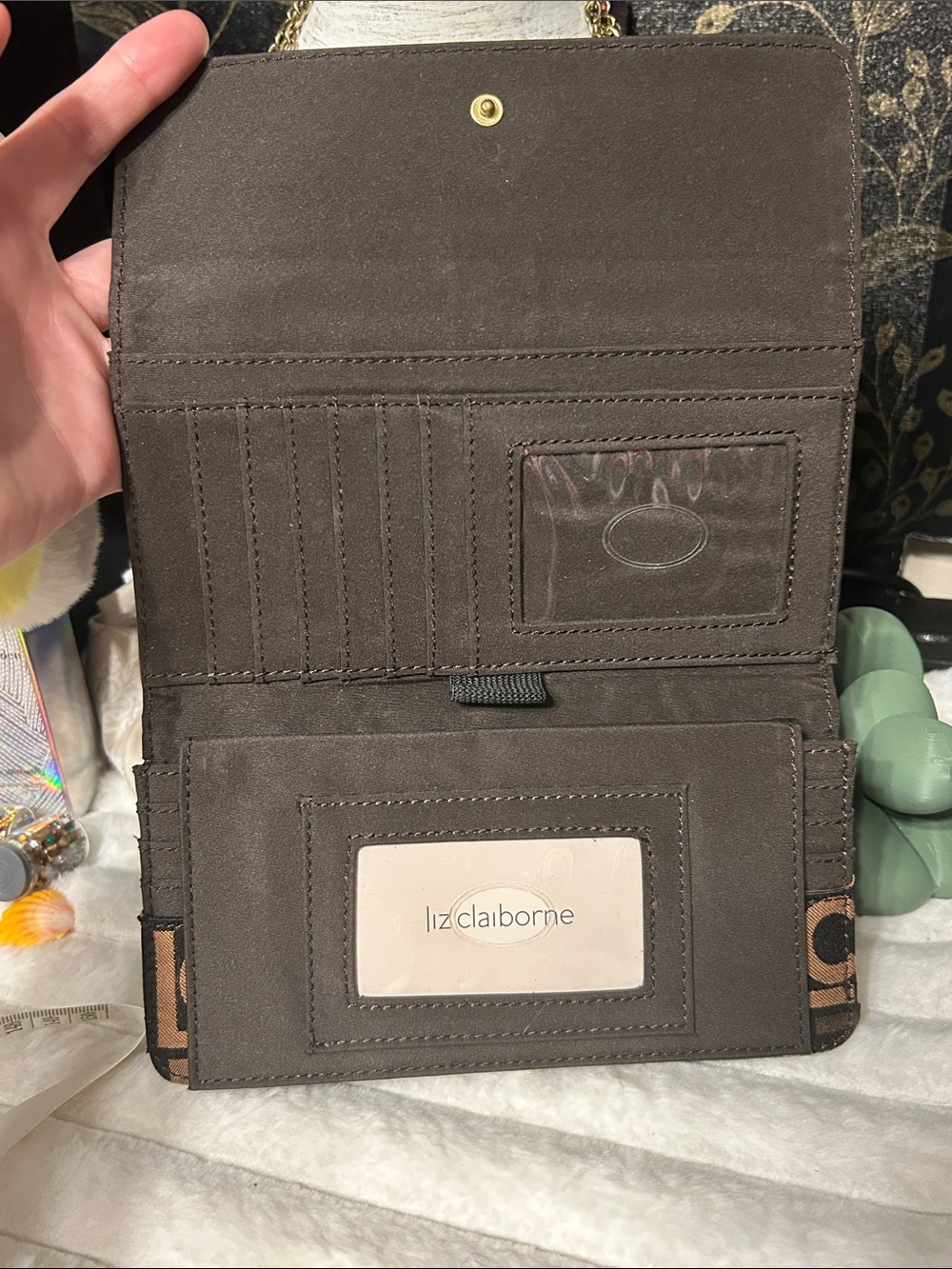 Liz Claiborne Brown & Tan Monogram Clutch Wristlet - Picture 4 of 7